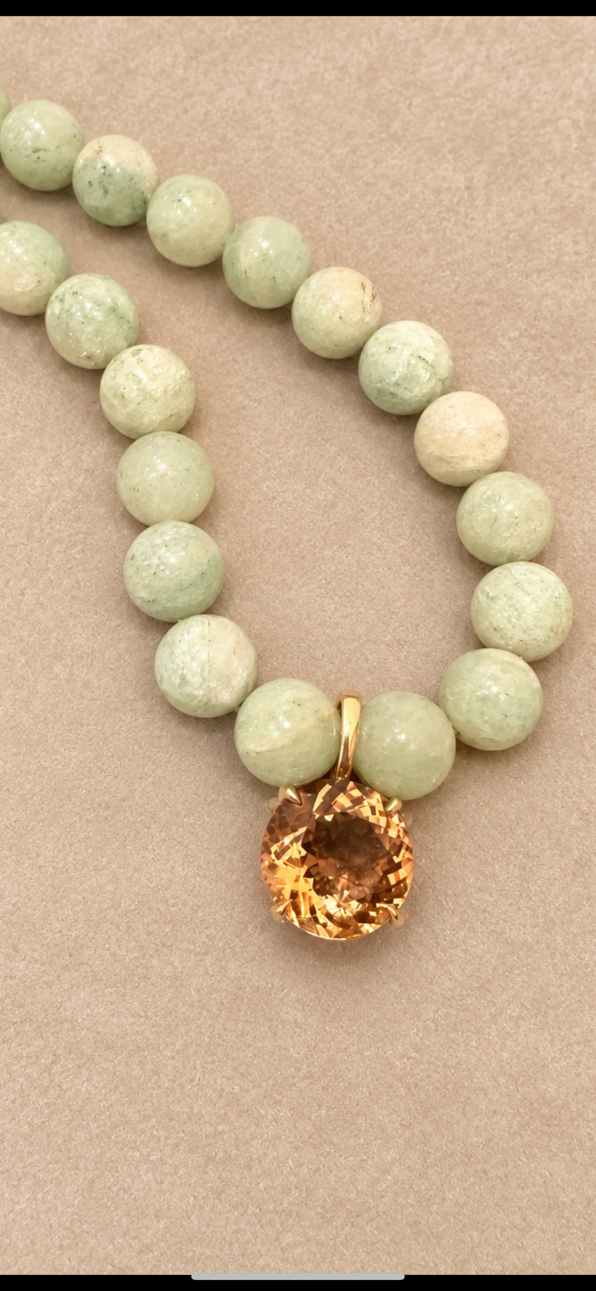 Natural Jade Beaded Necklace with 14K Gold & 10-Carat Peach Morganite Pendant