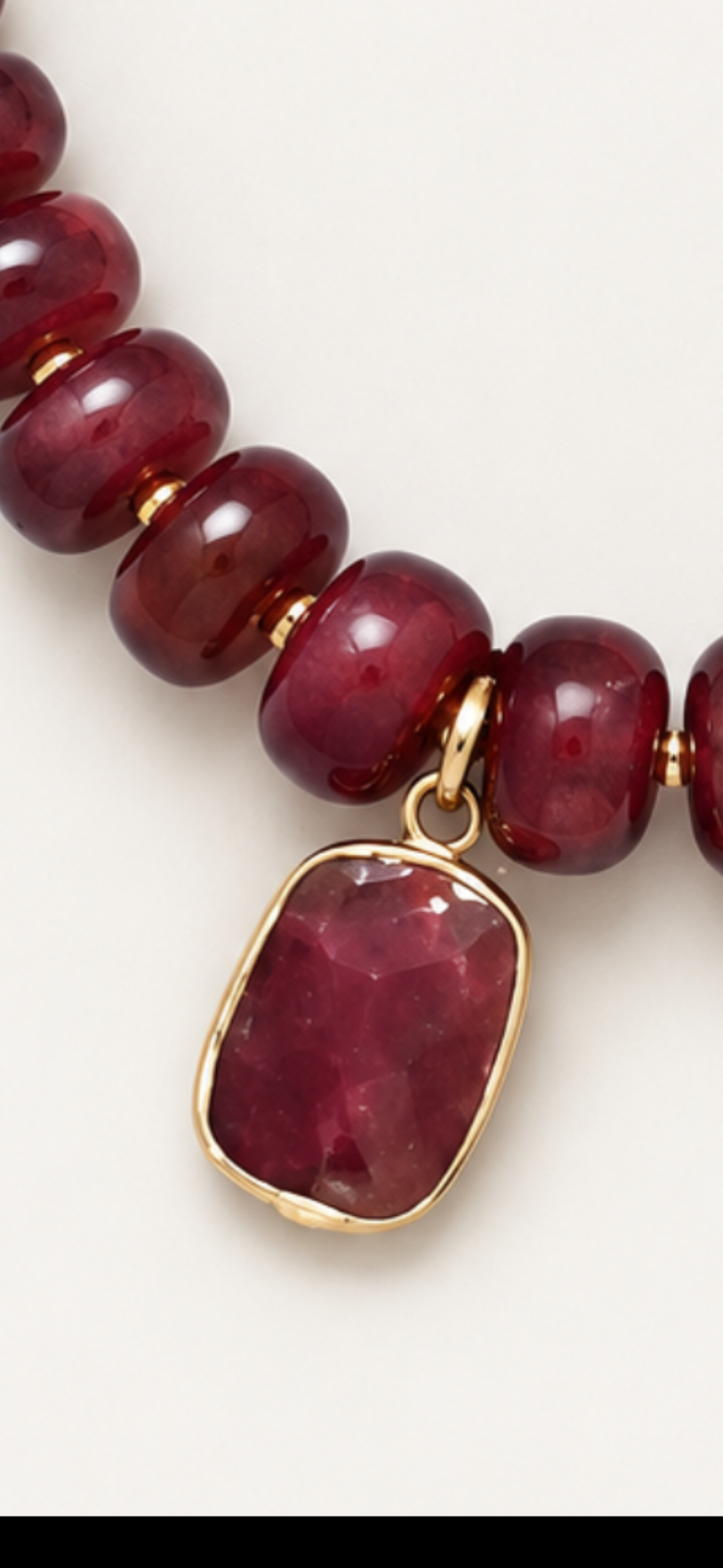 Natural Ruby Rondelle Necklace with 18K Gold-Wrapped Ruby Pendant