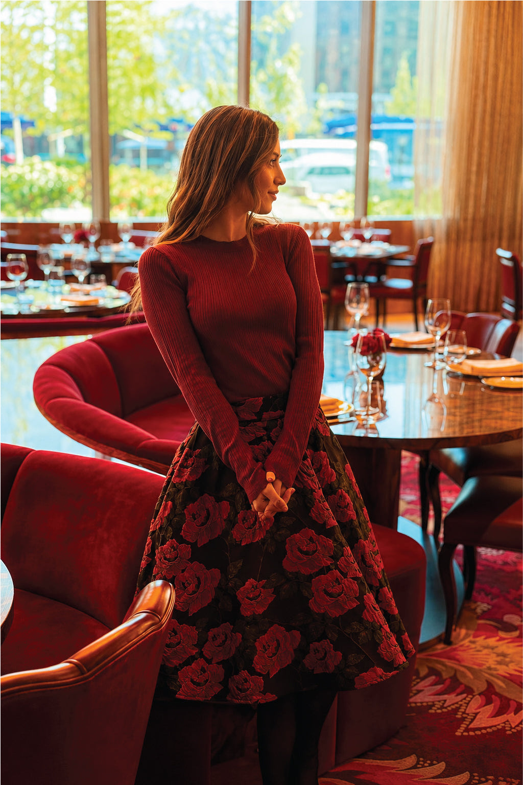 Black/Pink Rose Taffeta Skirt