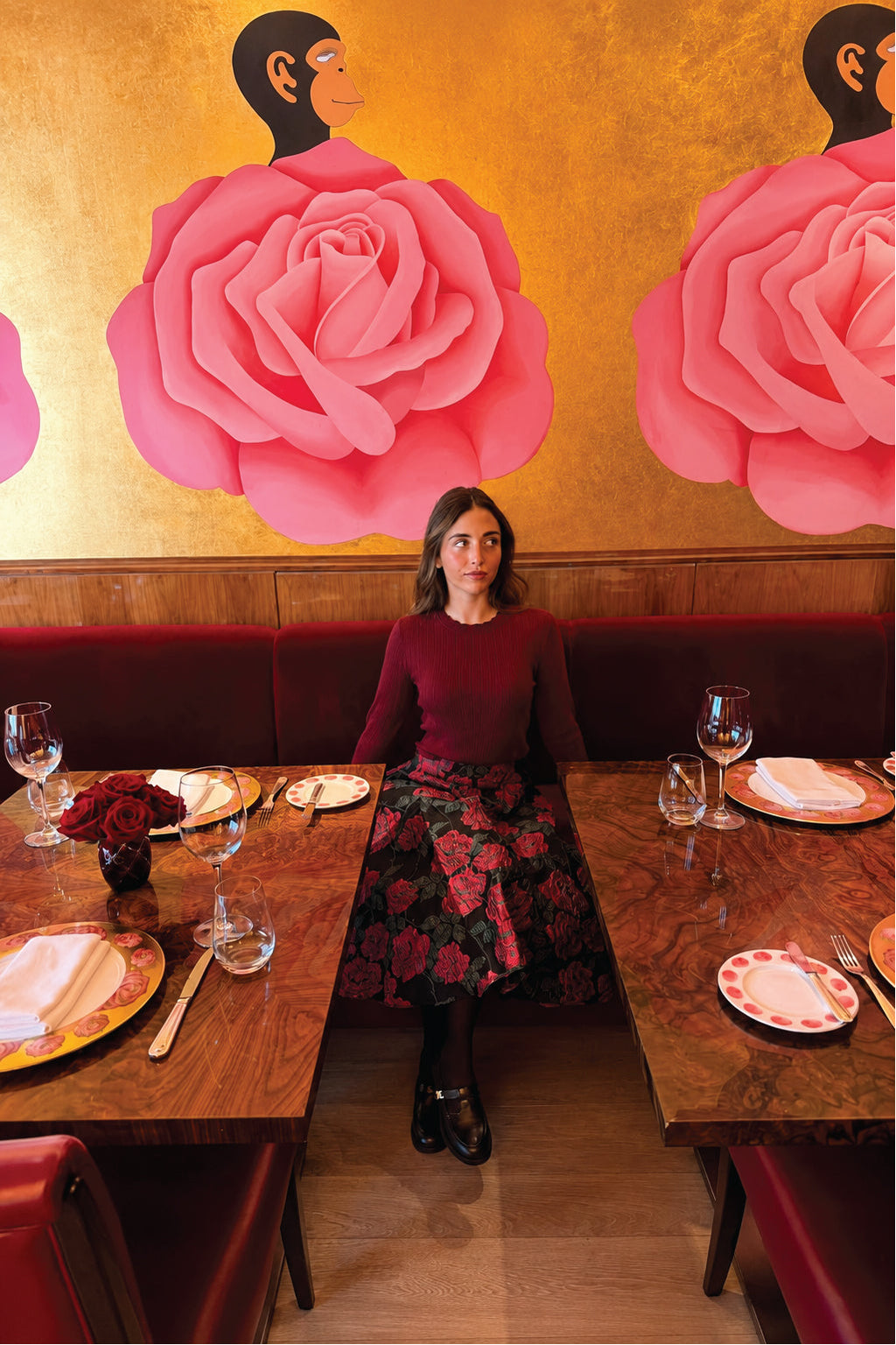Black/Pink Rose Taffeta Skirt