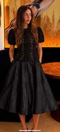 Black Crinkle Taffeta Skirt