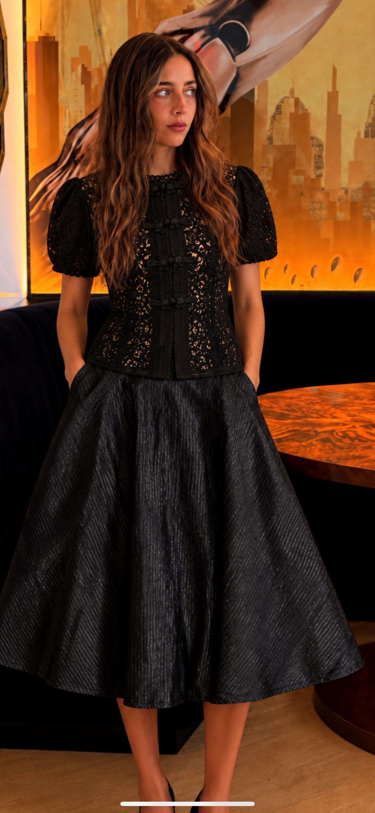 Black Crinkle Taffeta Skirt