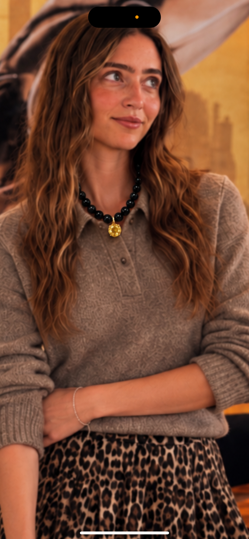 12 carat Citrin round Pendant set in 18k gold sits on all natural onyx beads with gold clasp.