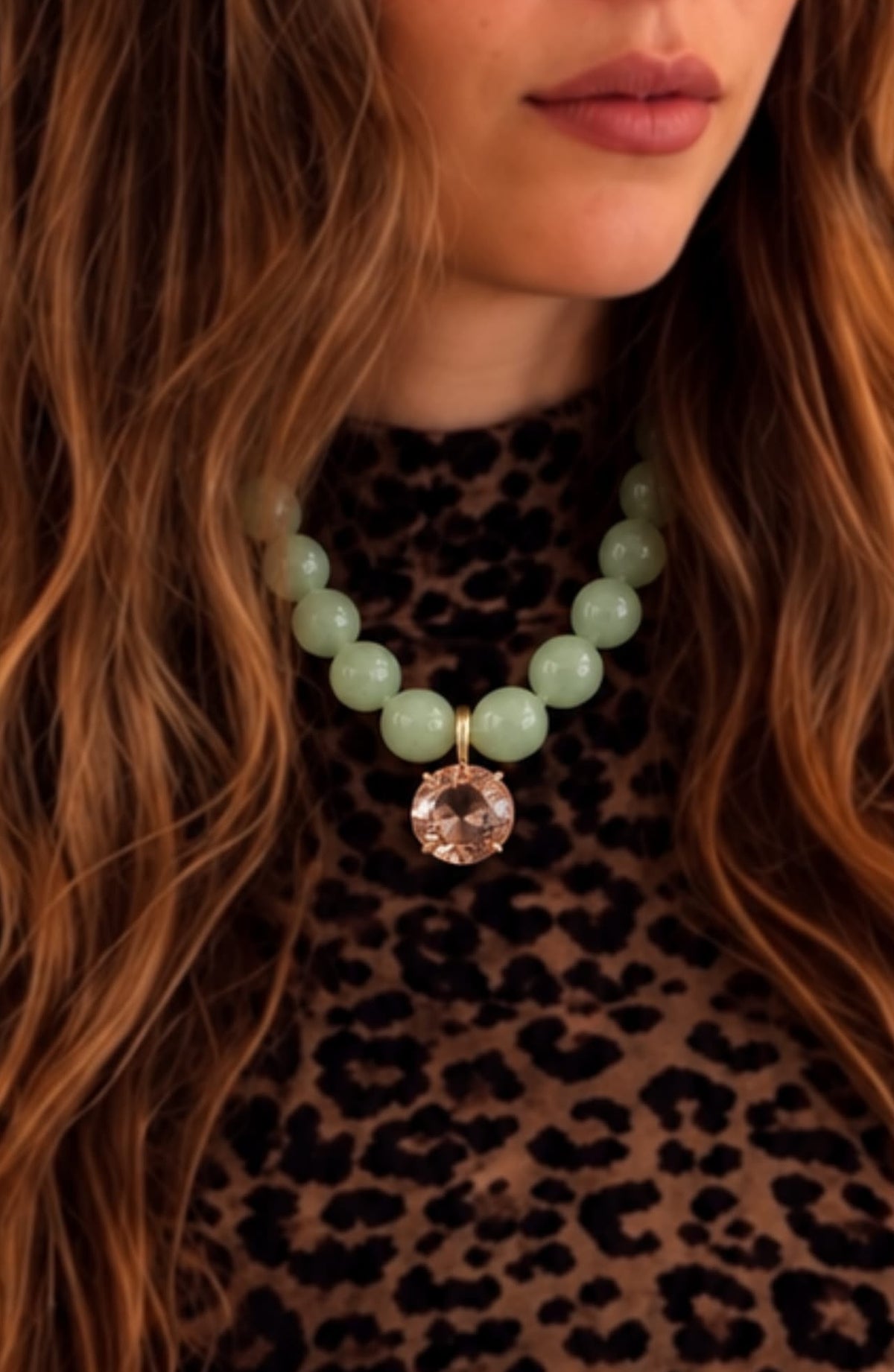 Natural Jade Beaded Necklace with 14K Gold & 10-Carat Peach Morganite Pendant