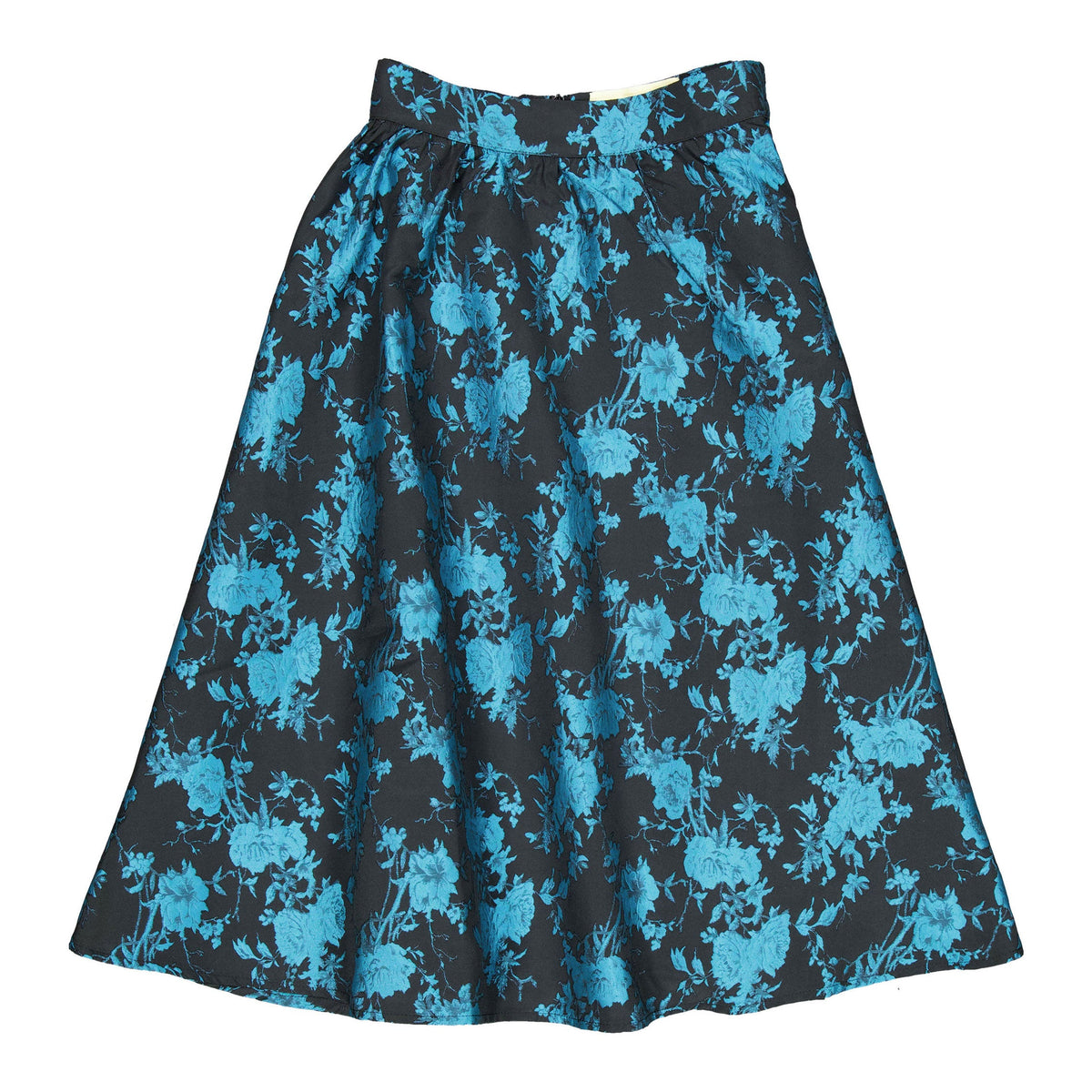 Black/Teal Floral Taffeta Skirt