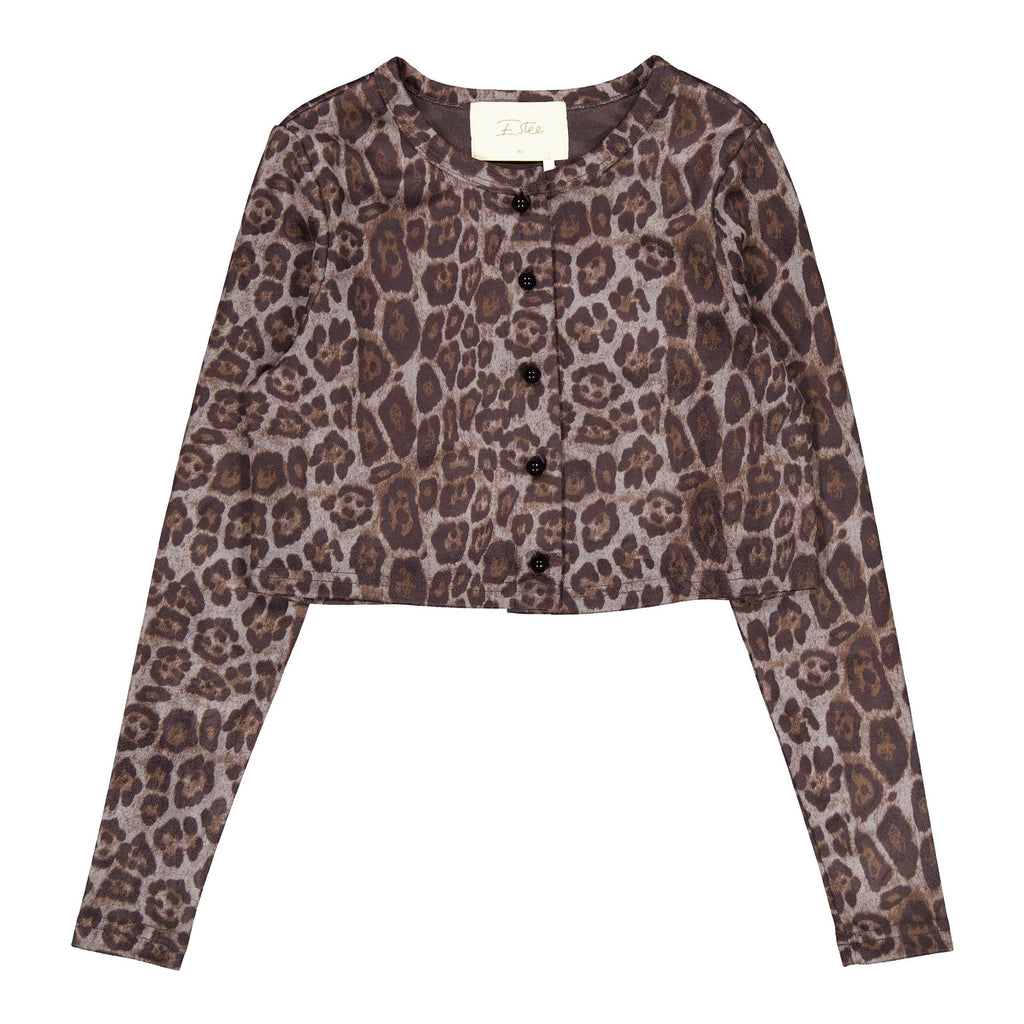 Charcoal Leopard Button Front Cardigan