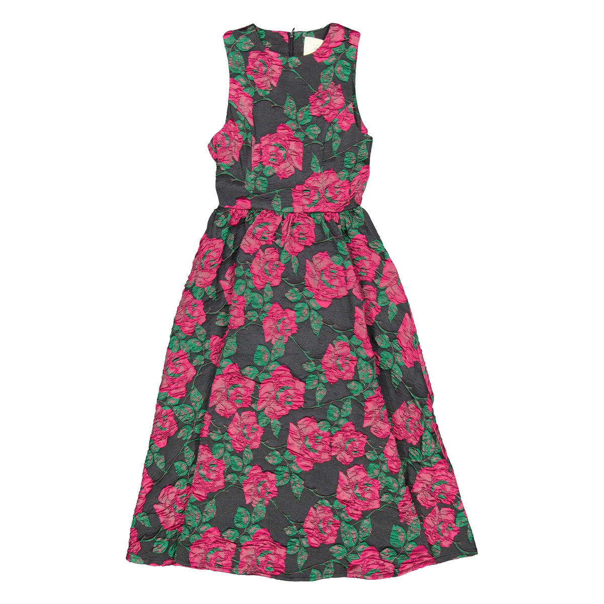 Black/Pink Taffeta Waisted Rose Dress