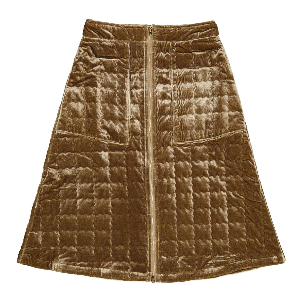 Camel Quilted Zipper Front Skirt