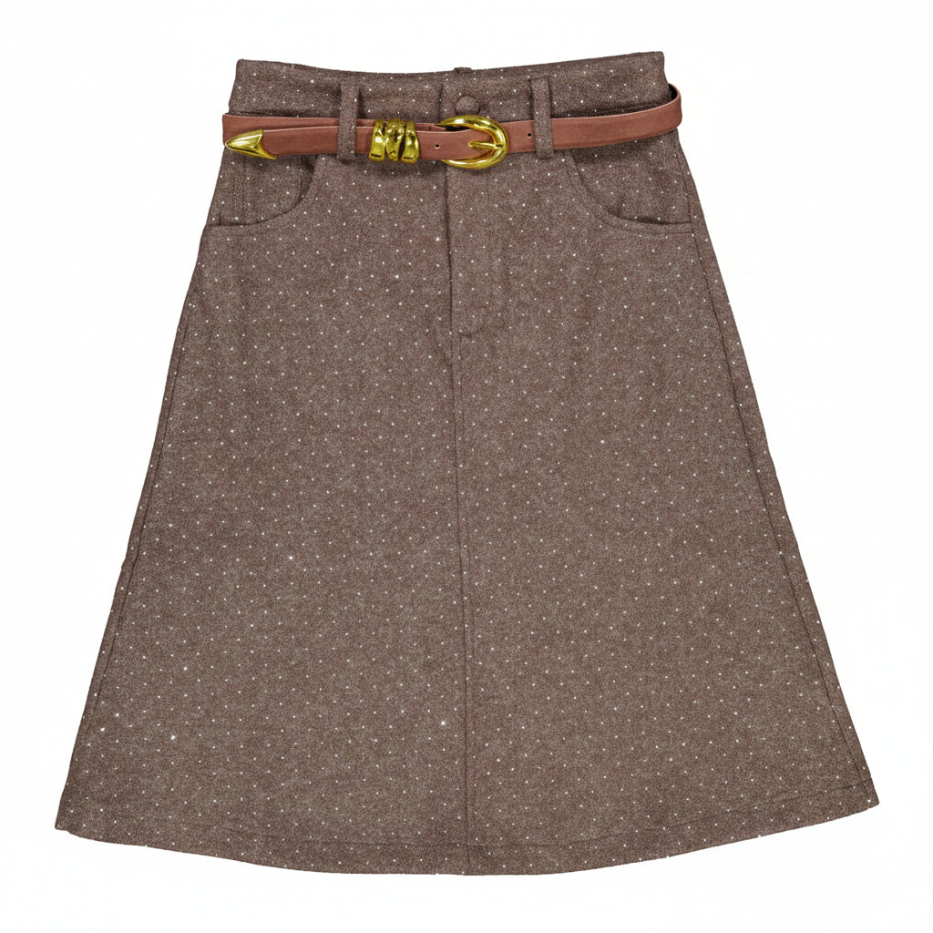Heather Brown Wool Stud Pencil Skirt