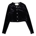 Black Velvet Pearl Button Front Cardigan