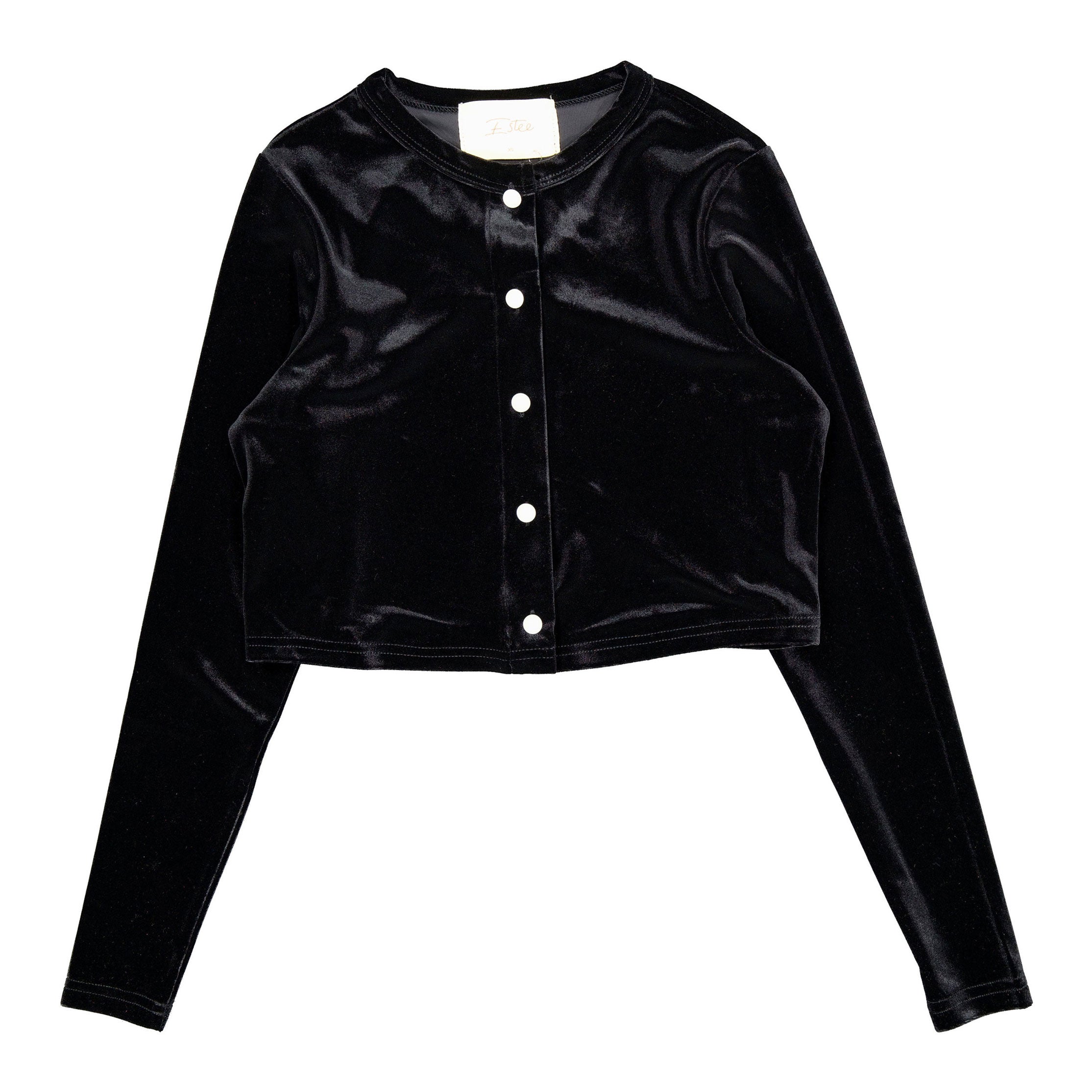 Black Velvet Pearl Button Front Cardigan
