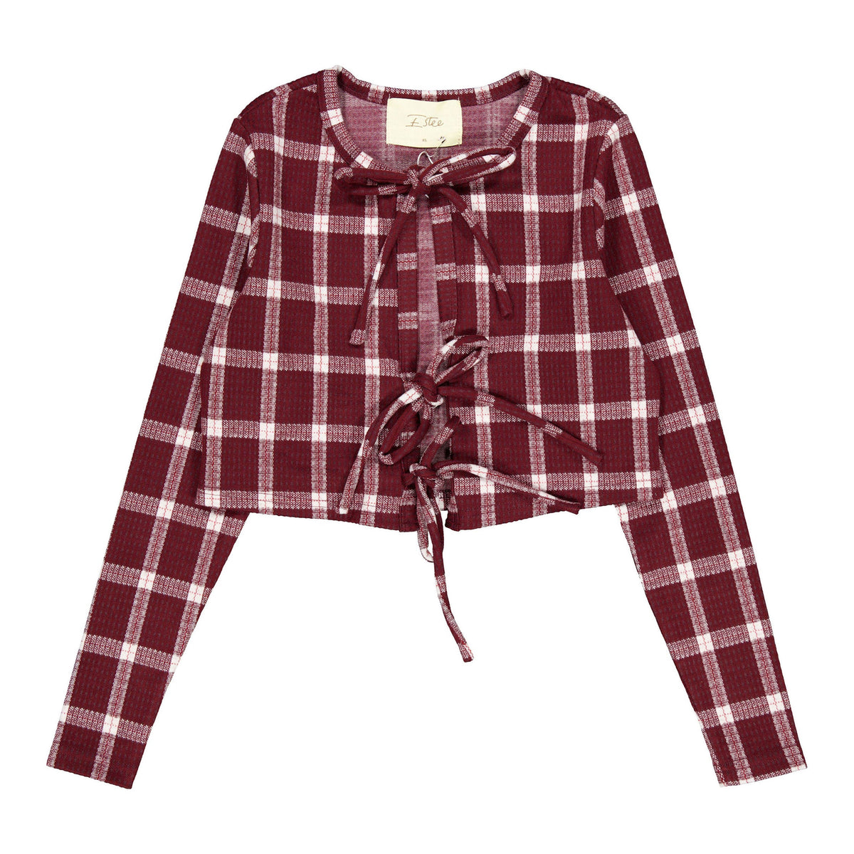Burgundy Plaid Tie Front Cardigan
