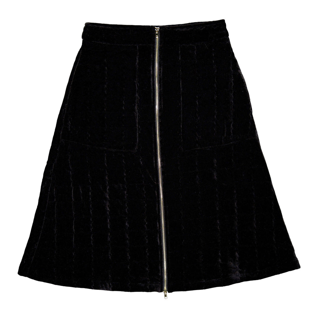 Black Velvet Zipper Front Skirt