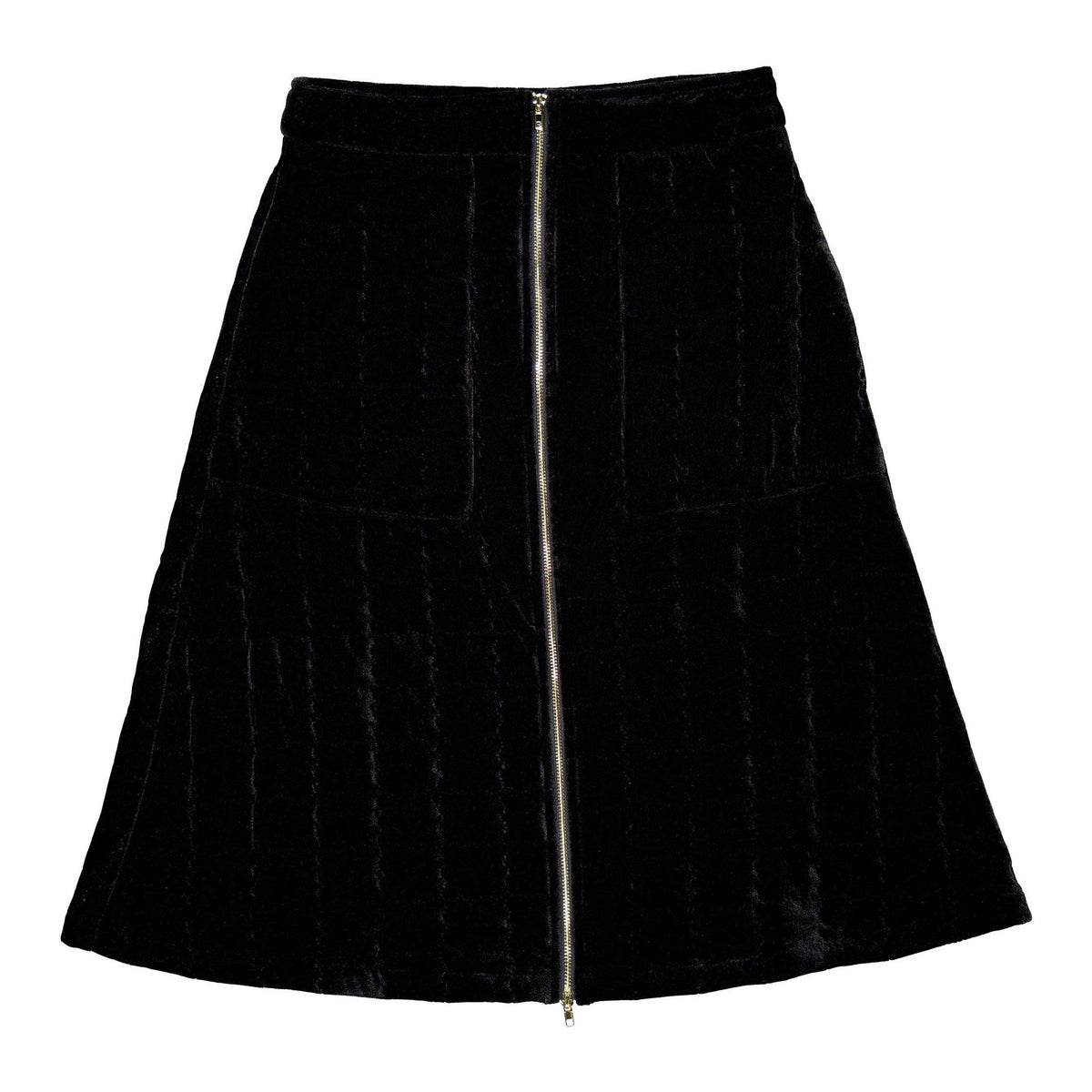 Black Velvet Zipper Front Skirt